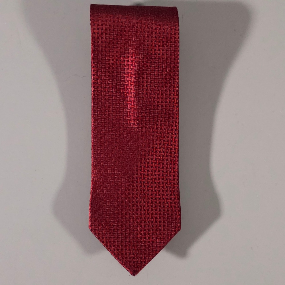 BOSS Hugo Boss Necktie Mens OS Red Textured Basketweave 100% Silk Italy